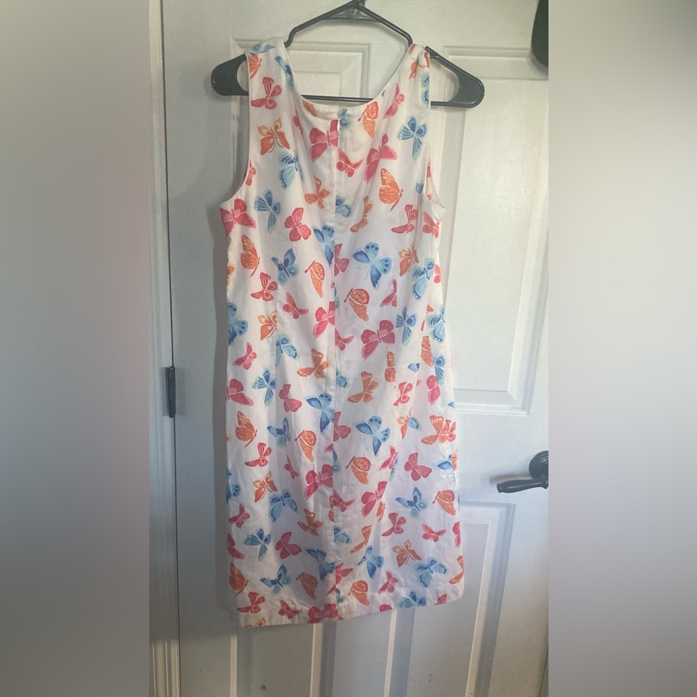 Talbots Women’s Dress with Butterfly Print in Pink, Blue, and Orange